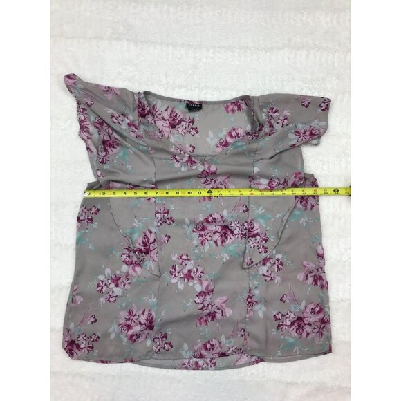 Torrid Floral Chiffon Blouse 0 0X Gray Purple Ruffle Shirt - Picture 5 of 6